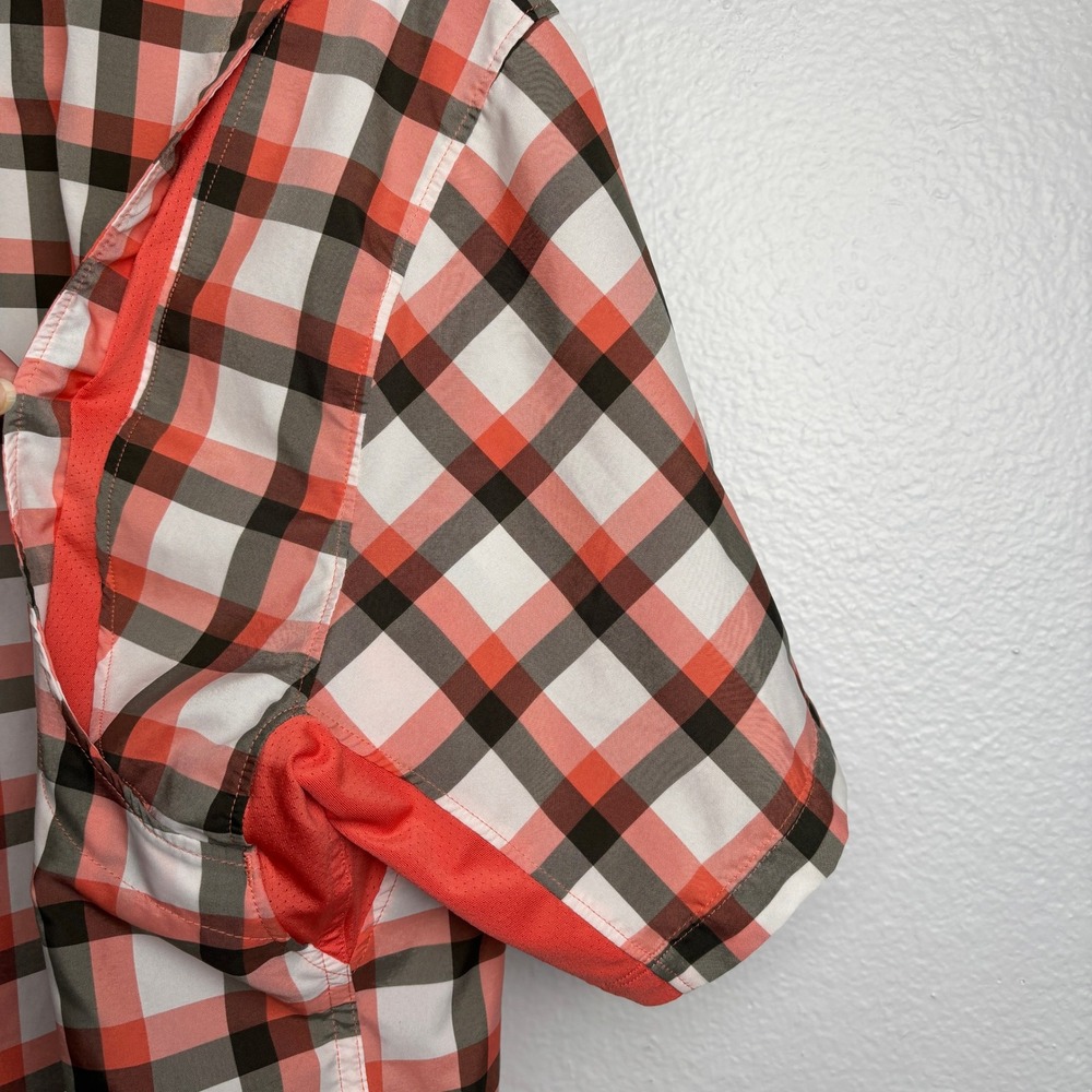 Under Armour Mens L Plaid Button Up Shirt Orange Gray HeatGear Vent Short Sleeve - Picture 9 of 13
